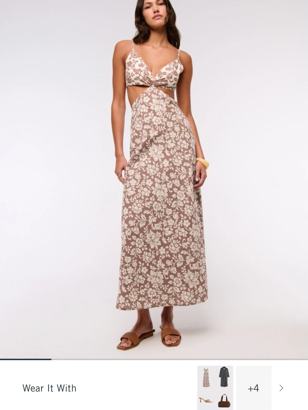Abercrombie & Fitch Brown and Cream Floral Cutout Maxi Dress